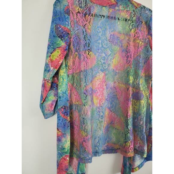 Leoma Lovegrove Cardigan XS Womens Printed Multicolor Open Front Ruch Sleeve - Picture 11 of 11